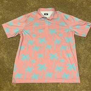 Waggle Golf Polo Shirt Pink Blue Palm Tree Short Sleeve Performance Men's Sz XL